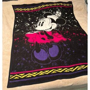 VINTAGE BIEDERLACK MINNIE MOUSE BLANKET pink purple black THROW DISNEY 52” x  68